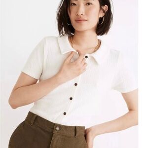 Madewell Ribbed Polo Button-Front Tee White